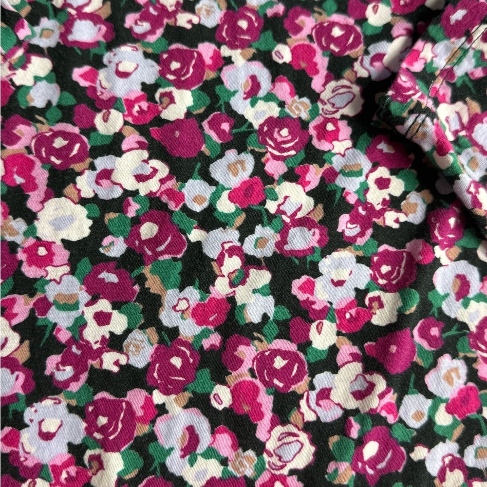 J.Crew Floral Turtleneck Top Cottagecore Coquette Pink Rose Print Stretch - Picture 6 of 10